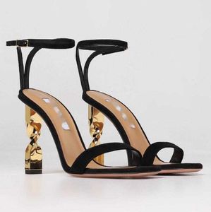 Marcas elegantes mulheres torção sandálias sapatos de salto torcido dourado senhora bombas tornozelo vestido nupcial casamento gladiador EU35-43