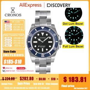 Watches Cronos Diver Men Watch Stainless Steel Pt5000 Bracelet Ceramic Rotating Bezel 200 Meters Water Resistant Glide Clasp