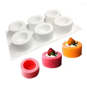 Moldes de cozimento bolo molde de silicone 6 buracos arte caseira sobremesa molde pastelaria pudim mousse chocolate ferramentas circulares brancas