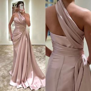 Sexy Pink Formal Evening Dresses One Shoulder Party Prom Dress Pleats Formal Long Dress for red carpet special occasion