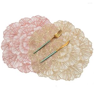 Table Mats Hollowed Out Flower Placemat PVC Thickened Mat Gold Round Stamping Heat Insulation Placemats Mug