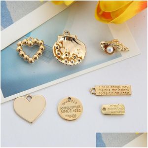 Charms diy smycken fynd komponenter tillbehör k guld charms legering pendellörhängen halsband conch pärla kärlek skal nyckelringar dro dhpvo