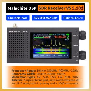 Radyo Malahit DSP SDR 1.10d Radyo Alıcı V5 İsteğe bağlı tahta metal kasası 5000mah AM CW SSB NFM WFM Malachite Malahitam SDR
