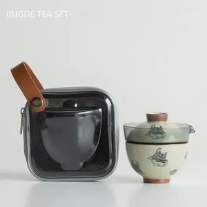 Conjuntos de chá portátil cerâmica bule e copo conjunto boutique chinês artesanal viagem gaiwan personalizado drinkware um