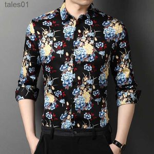 Männer Plus Tees Polos Neue 2020 Herbst Männlich Floral Hemd Reine Baumwolle Kleidung Langarm Mode Druck Kleid Shirts yq240401