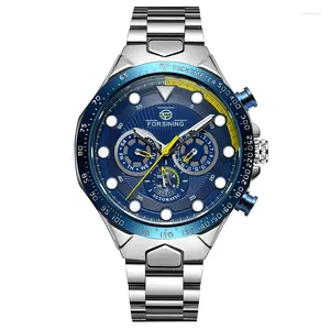 Relógios de pulso Blue Dial Silver Strap Luxuoso Ditong Ponteiro Vermelho Movimento Mecânico Automático Relógio Masculino