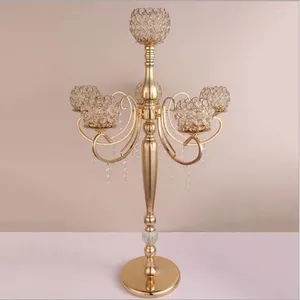 Candle Holders 5-Arms Wedding Candelabra Gold Plated Crystal Acrylic Holder Table Centerpieces Event Road Lead Stand