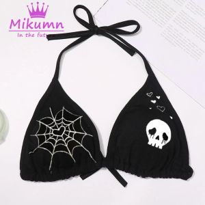 Separiert Mikumn Gothic Spider Web Skull Print Black Bikini Top Frauen sexy Verband Halfter Ble BH Push Up Badebode Girl Beachwear