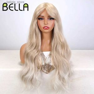 Syntetiska peruker Bella vattenvåg Syntetiska peruker 26 tum ombre blond kroppsvåg peruk värmebeständig peruk med lugg cosplay peruker för svarta kvinnor y240401