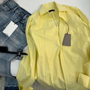 24 primavera/verão nova camisa listrada amarela carta impressão solta casual high end roupas femininas