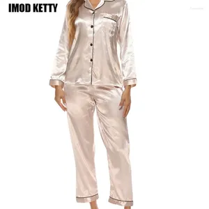 Hemkläder Kvinnor Summer Silk Satin Pyjamas Set Homewear Lapel Collar Suit Female Two Piece Women's Casual Loose
