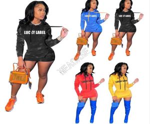 Şanslı Etiket Kadın Hoodies Elbise Kapşonlu Sweaters Mektuplar Baskı Kış elbisesi Açık Mekan Günlük Uzun Kollu Genel Elbiseler Pockets1763224