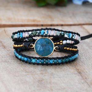 Charm Bracelets Vintage Natural Stone Beaded Bracelet Leather Handmade Wrapped For Women Men Jewelry Birthday Gift