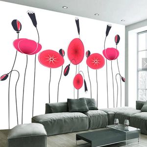 壁紙Papel de Parede Pink Lotus Flower Abstract 3D壁紙リビングルームソファテレビベッドルーム紙家庭装飾レストラン壁画