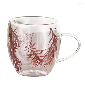 Weingläser, Glasbecher, Thermo-Kaffeetasse mit trockenem Blumen-Design, stilvolle Trink-Teetasse mit 250 ml