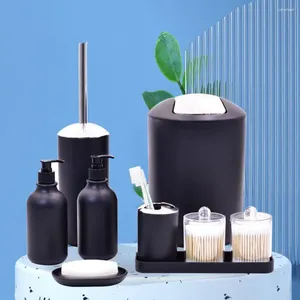 Set di accessori da bagno Dispenser di sapone per le mani ricaricabile Accessori da bagno con bottiglie di lozione Tazza per spazzolino Nero moderno per la casa