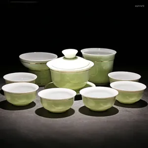 Teaware set 9 st reste Tea Set Ceramic Teaset Portable Celadon Green Porcelain Teacup Kongfu med lock