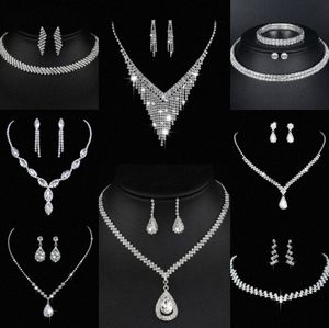 Värdebelt lab diamantsmycken Set Sterling Silver Wedding Halsbandörhängen för kvinnor Bridal Engagement Smyckesgåva 78F4#