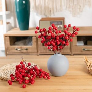 Dekorativa blommor 6-utdragen kort gren Fortune Fruit Christmas Red Bean Artificial Flower Simulation Plum Blossom