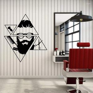 Adesivos de parede geométricos decalques de barbearia cabeleireiro barba hipster salão decorativo decalque mural adesivo mf53