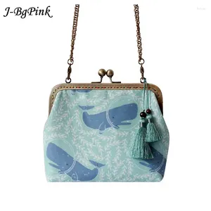 Shoulder Bags 2024 Original Canvas Printed Women's Cross Body And Handmade Whale Jinkou Art Package