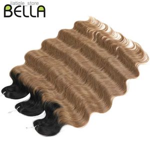 Parrucche sintetiche Bella Body Wave Acrochet Haircinetto 24 pollici di capelli sintetici morbidi Treccia di capelli sintetici Goddessa Capelli a cavallo ondulato Ombre Biondo Falso Capelli S Y240401