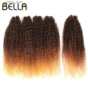 Syntetiska peruker bella afro kinky lockiga hårbuntar 5 st/pack hår s 24 tum blond natur svart färg syntetiska hårväv buntar y240401