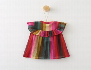 Retail 2018 Summer New Girl Shirts Colorful Stripe Chiffon Flare Sleeve Fashion Blouse Children Clothing 27Y E03288475210