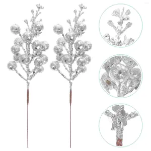 Fiori decorativi 10 PC Accessori natalizi imitazioni bacche di rosa decorazioni in oro rosa bastoncini scintillanti rami di bacca finta gambo bacca finta