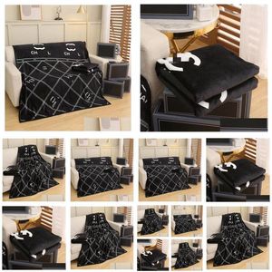 Blankets Black Designer Blanket White Letter Logo Leisure Travel Shawl Office Air Conditioning Er Europe Plaid Gift Box Decorative Dro Dhwmb