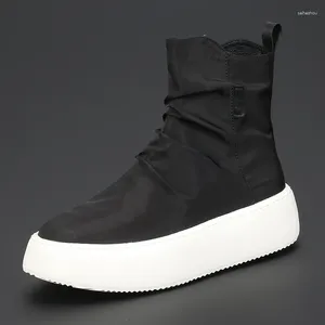 Casual Shoes Korean Version Of Fashion Canvas Thick Soled Black High Top Board Comfortable Fashionable Men's