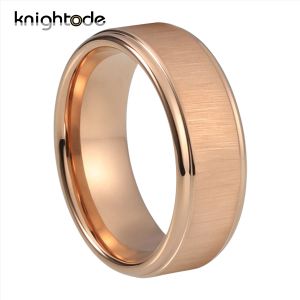 Rings 8mm New Style Rose Gold Tungsten Carbide Engagement Ring Fashion Men Women Jewelry Stepped Edges Brushed Surface Comfort Fit