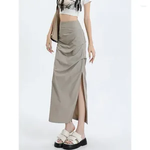 Skirts 70% Silk Tooling Style Skirt Female Summer Slimming Pleated High Fanny Pack Hip Long