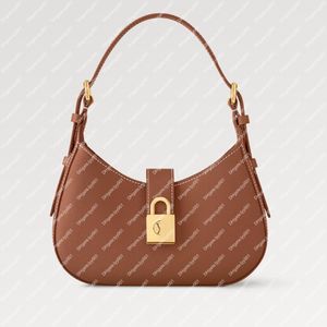 Explosion feminino M24885 PRÉ-ENCOMENDA AGORA Bolsa de ombro baixa, silenciosa, luxuosa, design elegante, cadeado especialista, artesanato seguro, bolsa de camurça de bezerro granulado, marrom conhaque