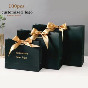 100x saco de papel caixas de presente embalagem de mercadorias bolsa personalizar com quadro sacos de promoção de compras presentes de casamento embrulho 240322