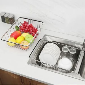 2024 Adjustable Kitchen Fruit Basket Over Sink Dish Dry Rack Fruit Bowls With Floors Drain Holder Bowl Dish Baskets for Storage Sink