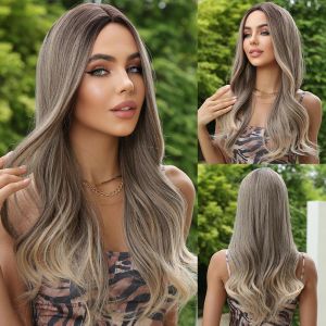 Wigs Craftourist Honey Gery ombre Blonde Destaque Wigs sintéticos Balayage Wavy Natural Wavy Hair Wigs para mulheres Cosplay resistente ao calor