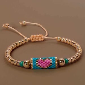 Łańcucha bransoletki w kształcie serca ręcznie robione kobiety regulowane twarde złote koraliki platowane damskie biżuteria moda letnia miłość plażę boho prezent Q240401