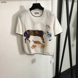 デザイナーの女性ニットTシャツブランドレディース服サマートップファッションアニマルプリントロゴ半袖レディースシャツ4月1日