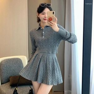 Abiti da lavoro Dolce Autunno Stile Preppy Abito di moda Abbigliamento lavorato a maglia Set da 2 pezzi Solido Slim Kawaii Swearter Top Casual Y2k Minigonna Donna