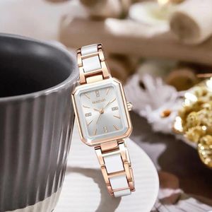 Wristwatches Square Watch Elegant Ladies Quartz With Rhinestone Decor Alloy Strap For Business Commute Waterproof High Accuracy