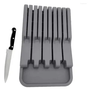 Kitchen Storage Knife Block Holder Plastic Cutlery Drawer Organizer 6 Slots Tray Anti Slip Counter Organization