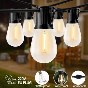 Cordas de LED de plástico S14 Street Garland Outdoor Light E27 Corrente inquebrável conectável à prova d'água Decoração de casamento YQ240401