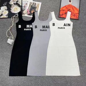 2024 Summer Designer New BA Printed Letter Sundress Slim Sliveless Short Sleeved Simple Slist Slip Slim