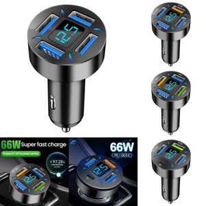 66W 4 Ports USB PD Quick Car Charger Qc3.0 Type C Fast Charging Car Adapter Cigarette Lighter Socket Splitter For Mobile Phone