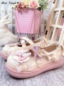 Flats outono 2022 lolita kawaii sapatos mulheres japoneses estilo laço doce mary janes janes shoes feminino design designer