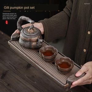 Teaware Sets Pumpkin Loop-Handled Teapot Set 1 Kettle 2 Cup Porcelain Tea Chinese Ceramic Travel