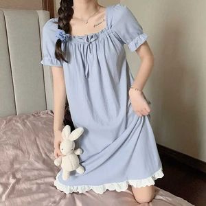 W070 Sexy Pyjamas Summer Sexy Women Nightwear Sweet Sleepwear Nightgown Thin Korean Style Cute Night Dress Womens Short Sleeve Nighty Home Clothes 2404101