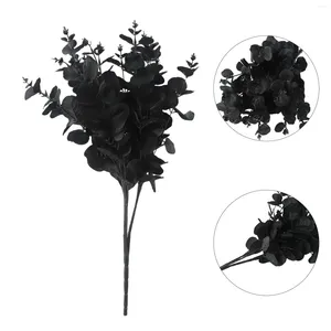 Fiori decorativi Nero Fiore artificiale Foglie di eucalipto Piante Materiale da parete Realistico falso per la casa Negozio Decorazioni per feste in giardino