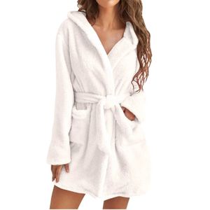 Zasj seksowne piżamę damskie szata w kąpieli zima puszysta pluszowa piżama panie seksowne z kapturem sosy solidny kolor cieplny szlafrok żeńskie ubranie domowe 2404101